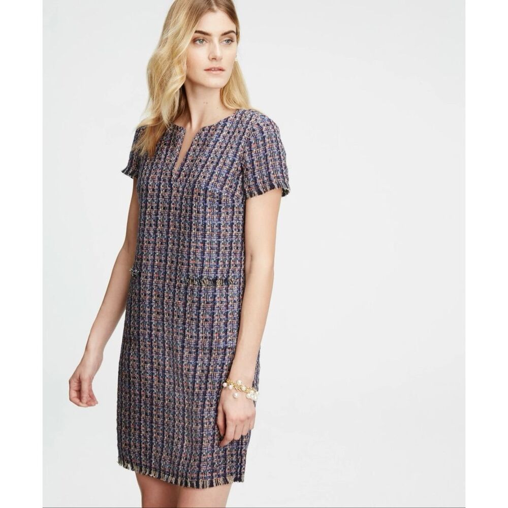 Ann Taylor Loft fringe tweed dress